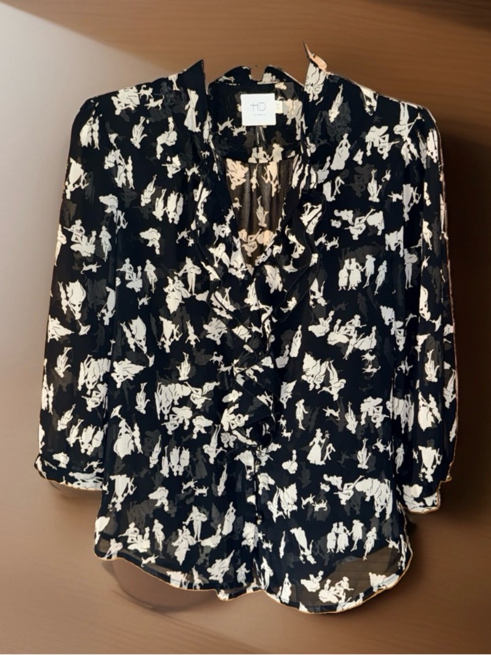 Anthropologie 4 HD in Paris Black Victorian Picea Button-down Ruffled Blouse-4